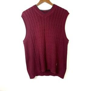 Tommy Hilfiger | Vintage Embroidered Crest Maroon Cable Knit Sweater Vest